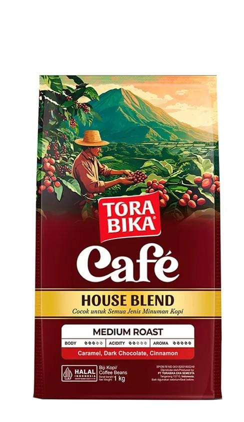 دانه قهوه تورابیکا Torabika مدل کافه هاوس بلند Café House Blend | مدیوم رست با نت کارامل، شکلات تلخ و دارچین | وزن ۱ کیلوگرم
